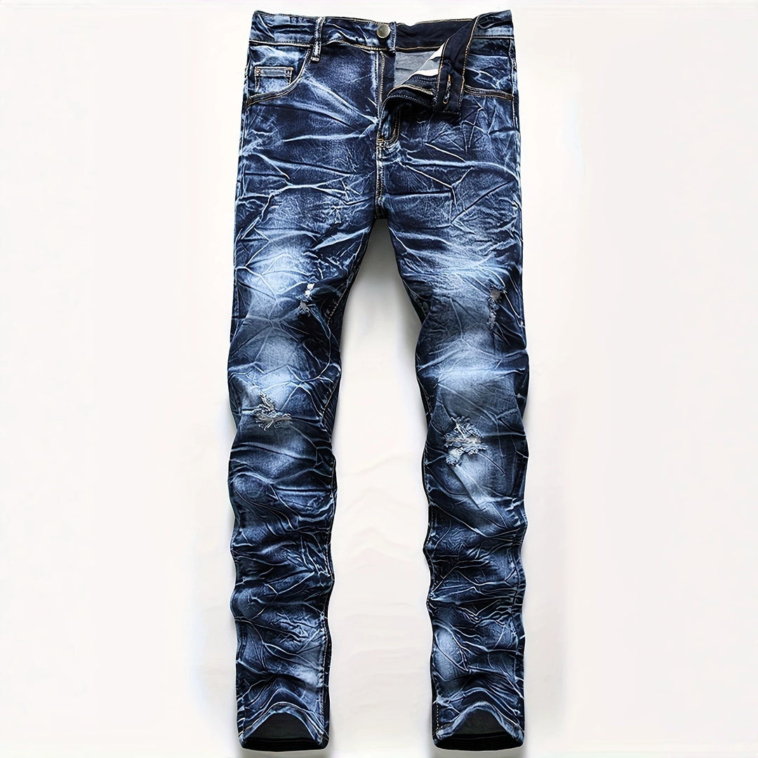 Herren Modische Slim-Fit Jeans im Used-Look Drune