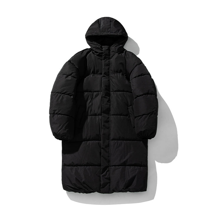 Unisex Ultralanger Thermosteppmantel mit Boxsteppung, gefütterter Kapuze und verstellbarem Kordelzugsaum Drune