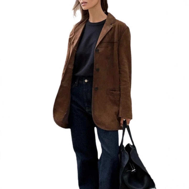 Damen elegante Wildlederjacke mit praktischem Schnitt Drune