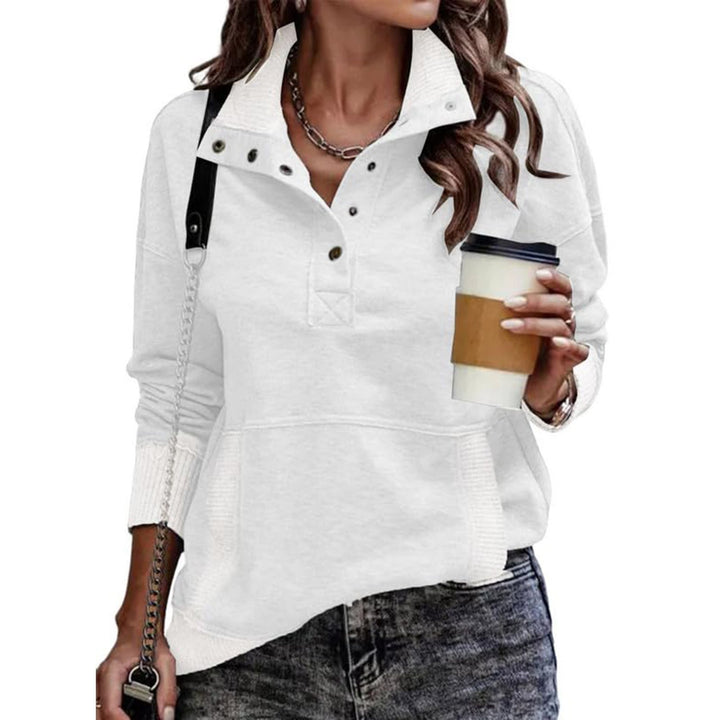 Damen sportlicher Pullover im Vintage-Style mit Stehkragen und Druckknöpfen Drune