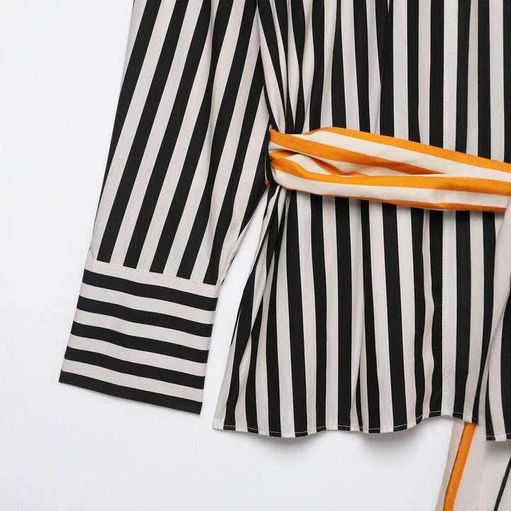 Damen Hemdblusen‑Kleid mit vertikalen Streifen und markantem Schleifengürtel Drune