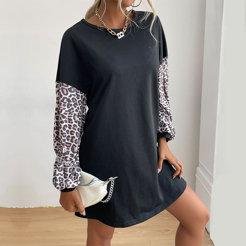 Damen Oversized Sweaterkleid mit Leo-Ärmeln und Rundhalsausschnitt Drune