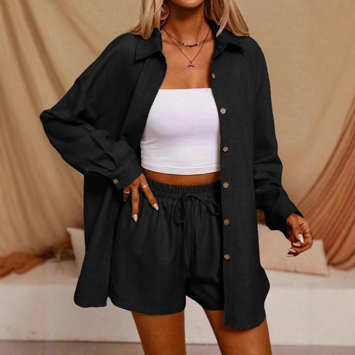 Damen lässiges Set aus oversized Hemd und kurzen Shorts Drune