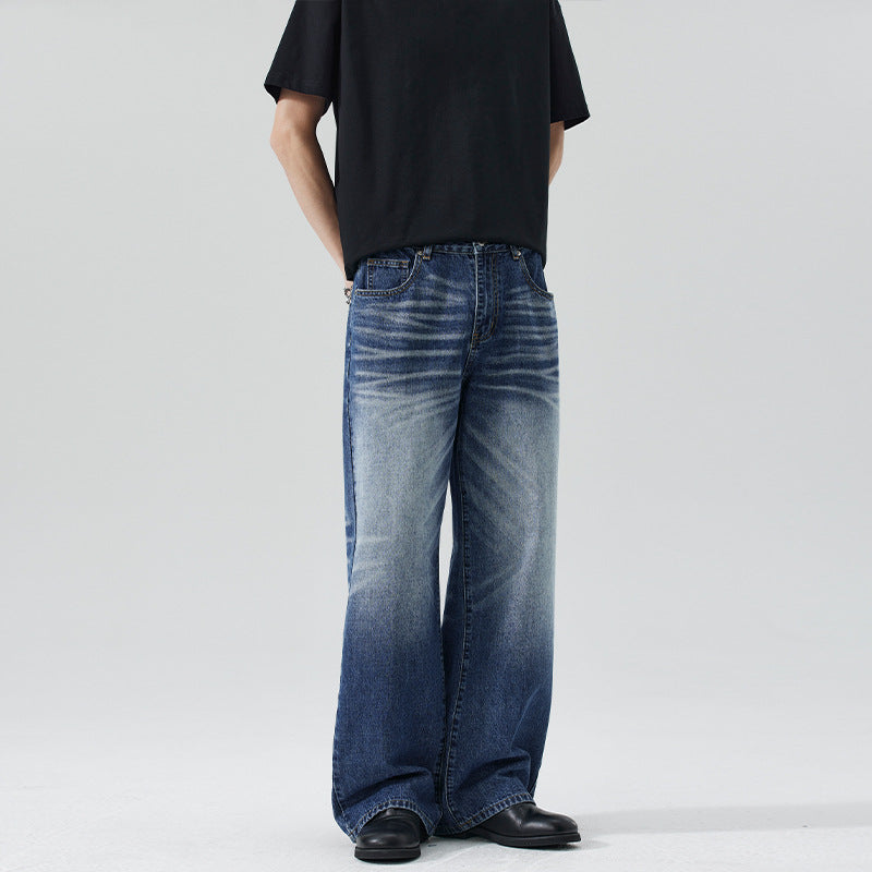 Herren Extraweite Stonewashed-Denim-Jeans mit starkem Fade-Effekt Drune