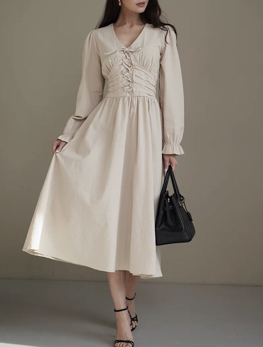 Damen Midikleid mit Rüschendetails und Taillengürtel Drune