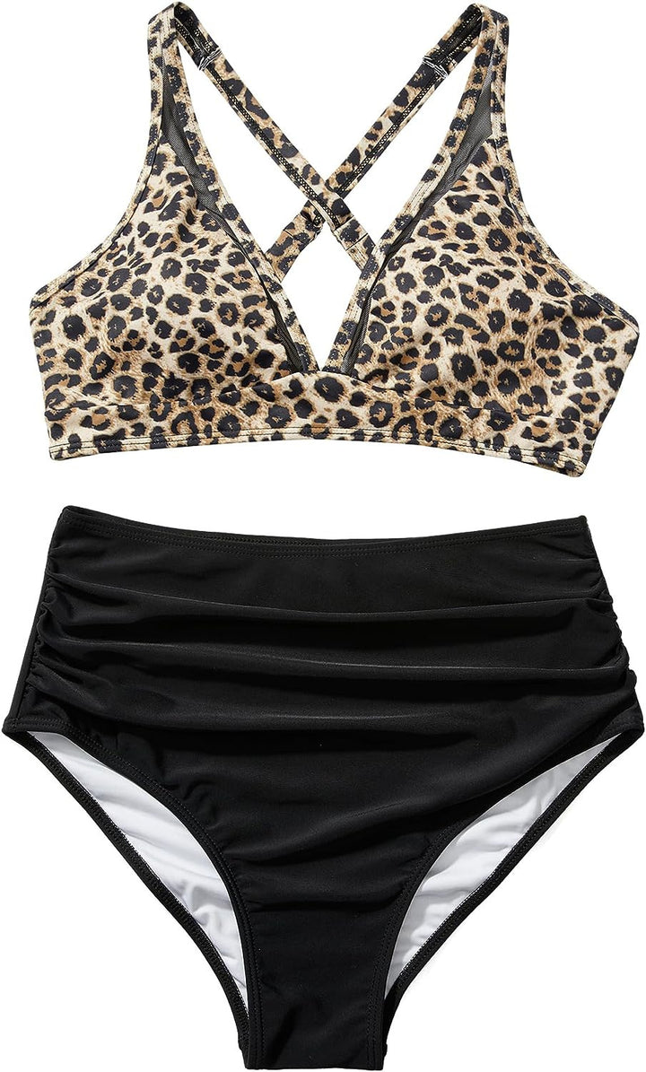 Damen Sportliches Bikini-Set mit verschränkten Trägern und hohem Schnitt Drune