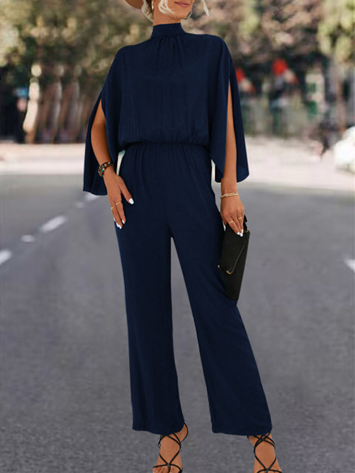 Damen Eleganter Jumpsuit mit fließendem Cape-Design und hochgeschlossenem Ausschnitt Drune