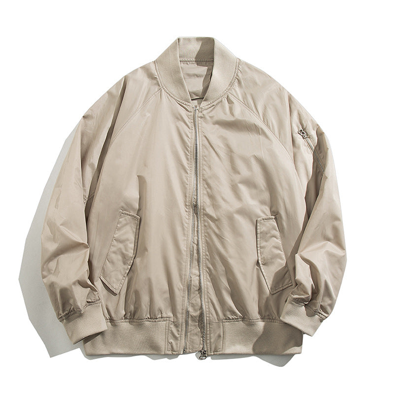 Men's  relaxed nylon zip-front bomber jacket with raglan sleeves and angled flap hand pockets Drune