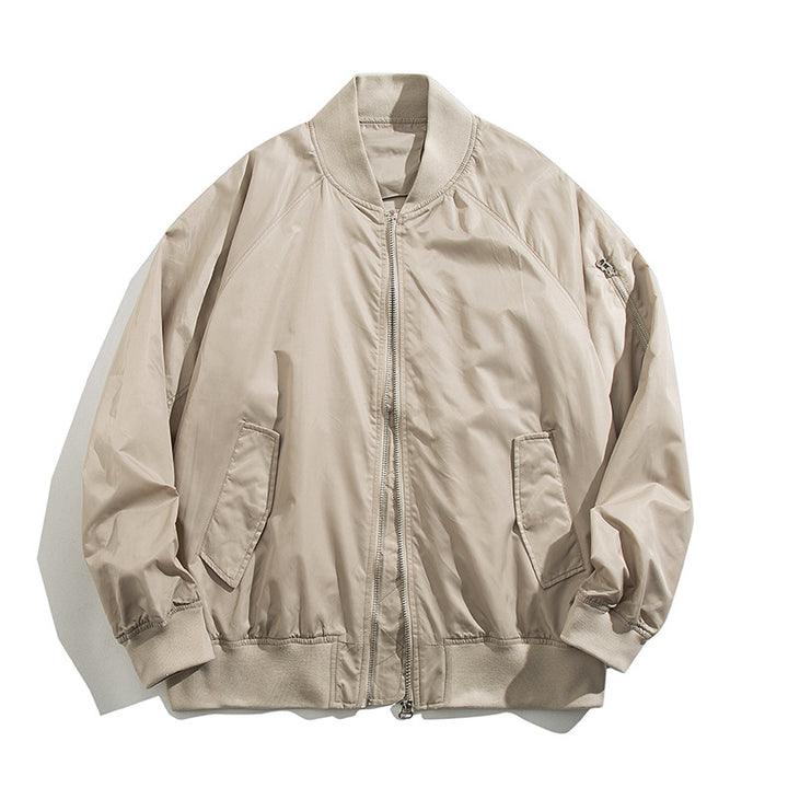 Men's  relaxed nylon zip-front bomber jacket with raglan sleeves and angled flap hand pockets Drune