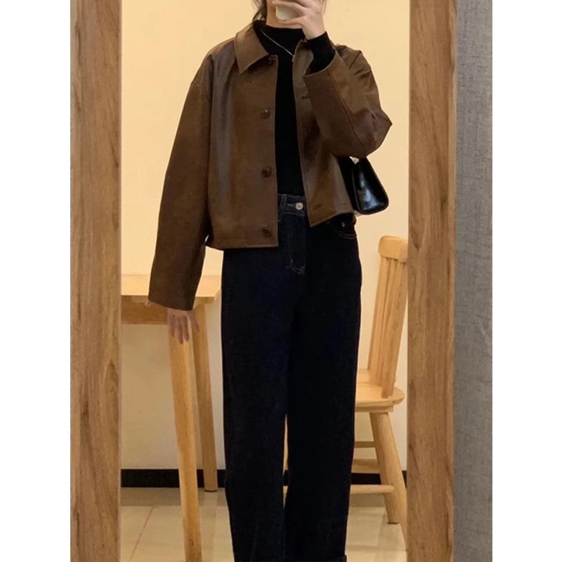 Damen Kurzjacke im Boxy-Schnitt mit Hemdkragen und Knopfleiste Drune