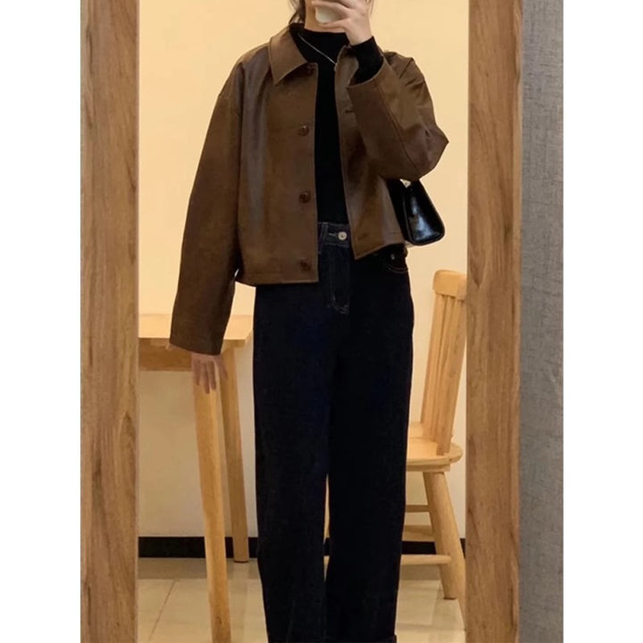 Damen Kurzjacke im Boxy-Schnitt mit Hemdkragen und Knopfleiste Drune