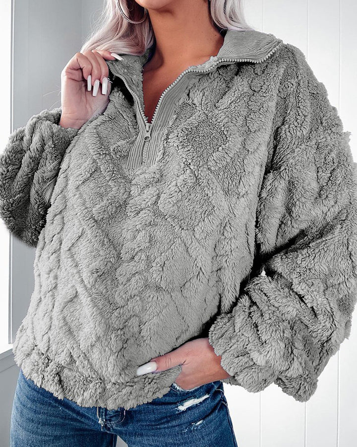 Damen Flauschiger Zip-Pullover mit strukturiertem Design Drune