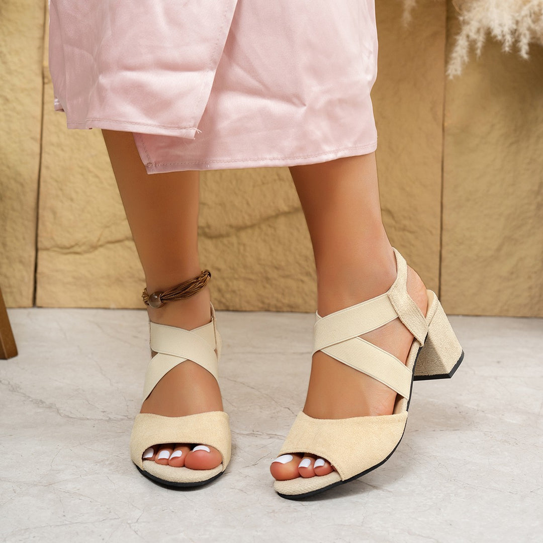 Damen Blockabsatz-Sandalen mit elegantem Kreuzriemen-Design und komfortablem Fußbett Drune
