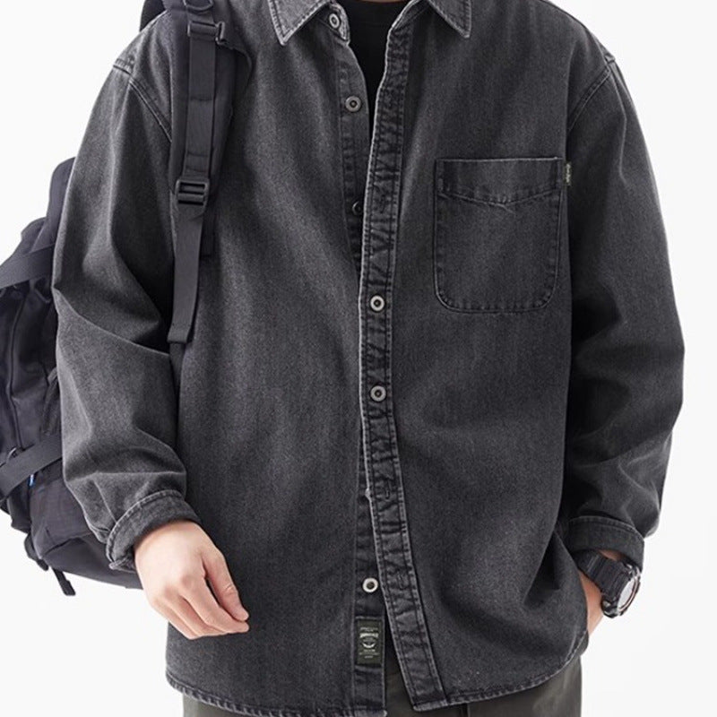 Herren lässige Denim-Hemdjacke mit aufgesetzter Tasche Drune