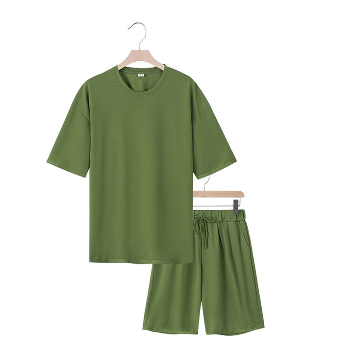 Herren nan entspannter Jersey-Set mit verlängertem Rundhals-T-Shirt und elastischen Kordelzug-Shorts Drune
