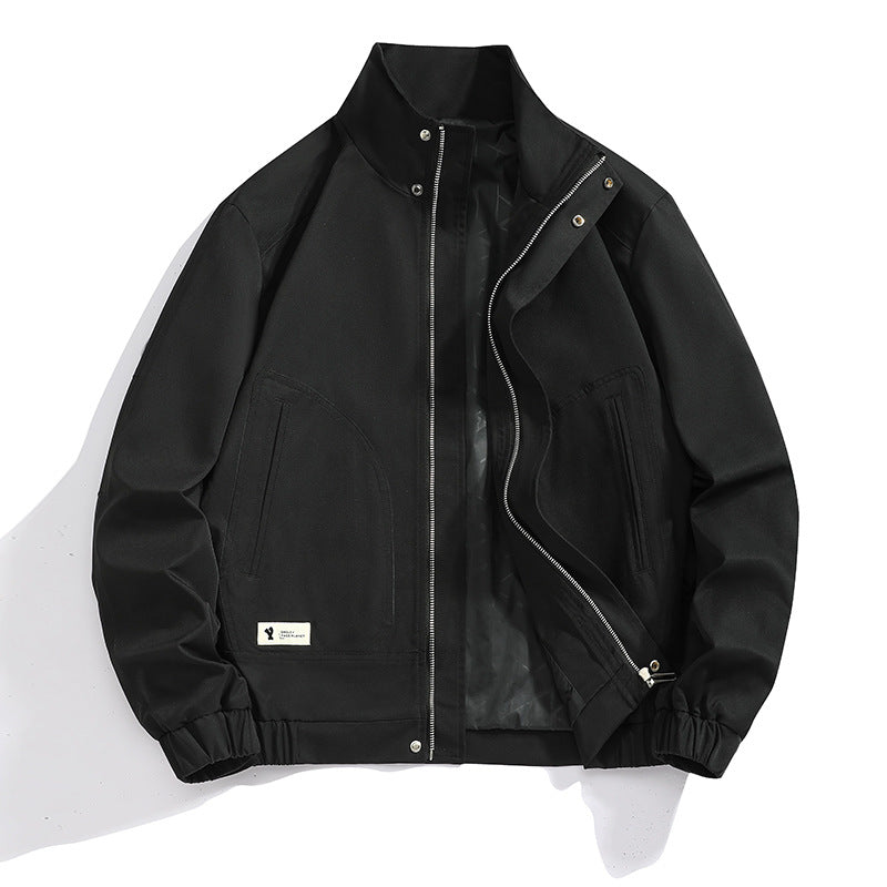 Herren leichte Canvas-Utility-Jacke mit Stehkragen, verdeckter Zweiwege-Reißverschluss und elastischen Bündchen Drune