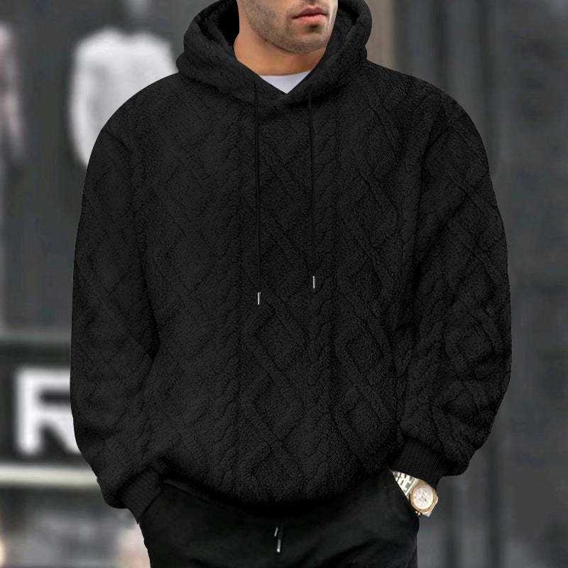 Herren nan strukturiertes Sherpa-Kapuzenpullover mit Diamant‑Steppung, Kordelzugkapuze und gerippten Bündchen Drune