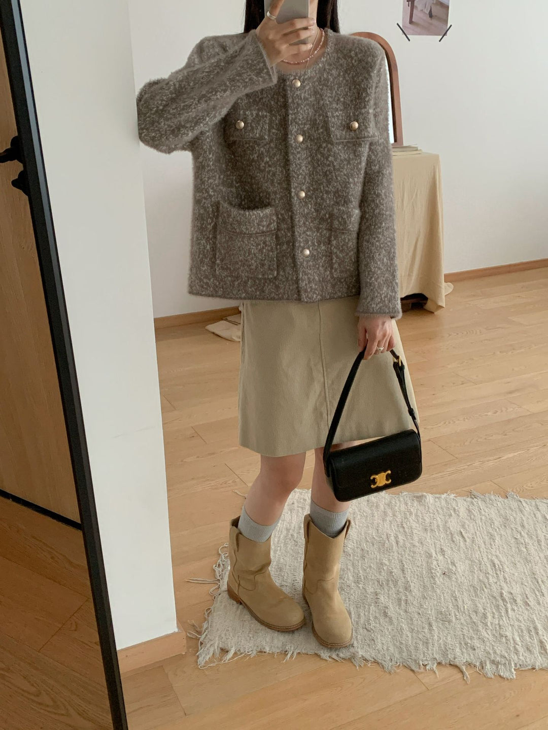 Damen Kuschelige Strickjacke mit Knopfdetail und aufgesetzten Taschen Drune