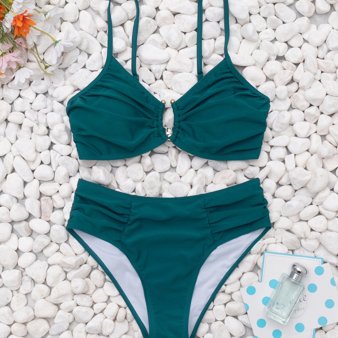 Damen Hochtaillierter Bikini mit raffiniertem Raffungselement und elegantem Schmuckdetail Drune