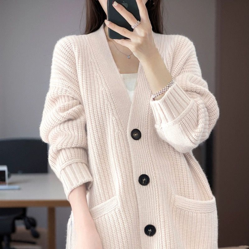 Damen kuschelige Strickjacke mit großen Taschen Drune