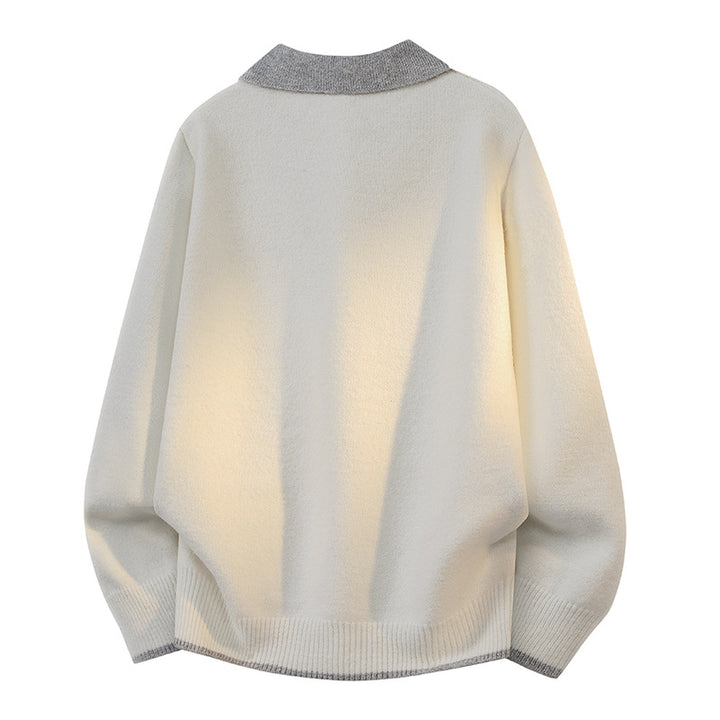Unisex Oversize Strickpullover mit Kontrastpolokragen und V-Ausschnitt Drune