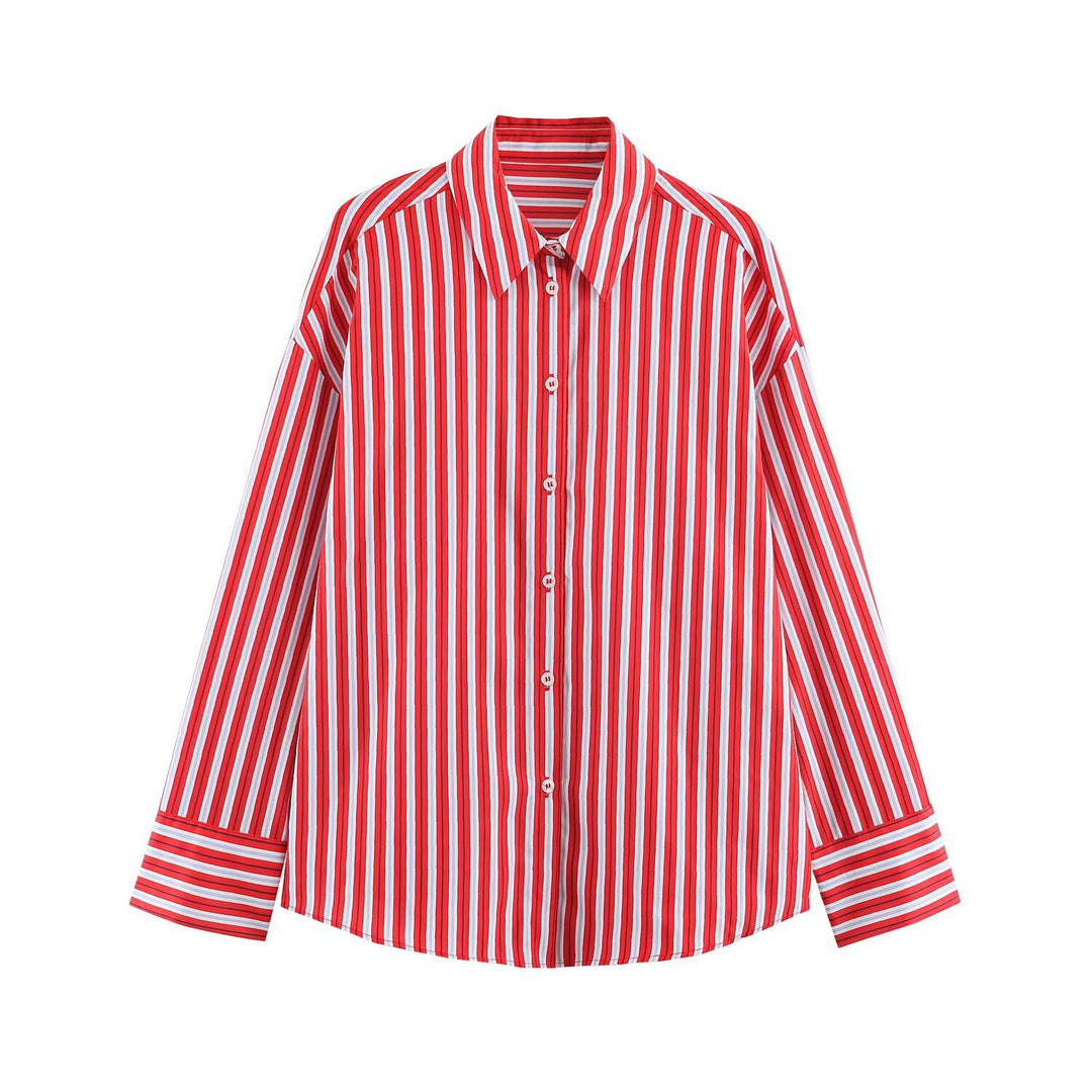 Damen Oversize-Streifenbluse mit Hemdkragen und Manschetten Drune