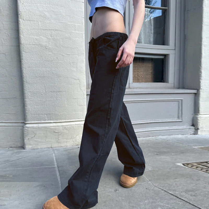 Damen Weite Baumwoll-Hose mit Elastikbund, Tunnelzug und Eingrifftaschen Drune