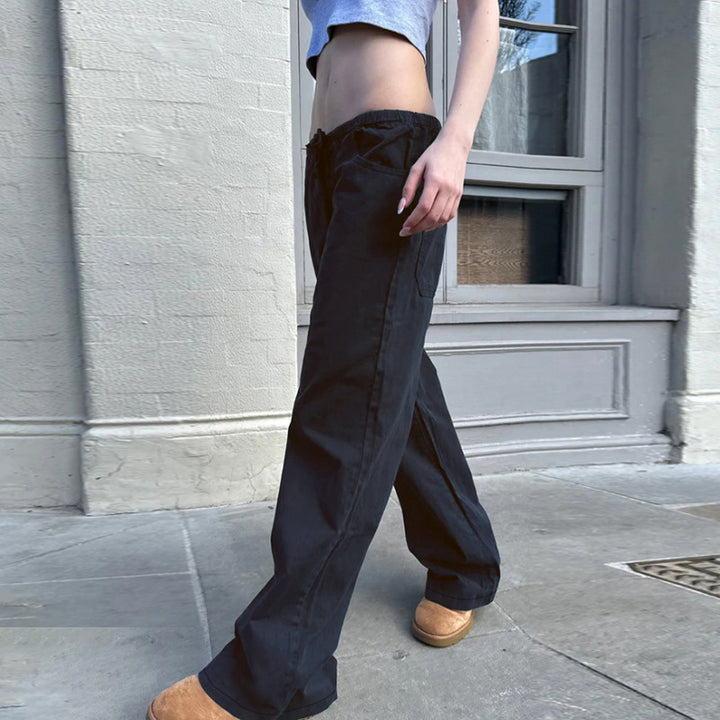 Damen Weite Baumwoll-Hose mit Elastikbund, Tunnelzug und Eingrifftaschen Drune