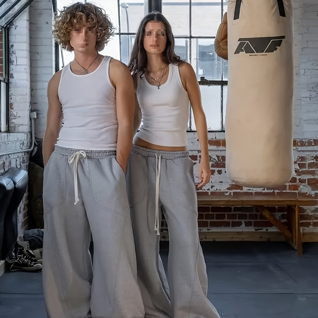 Damen Weite High‑Waist Baggy‑Jogginghose mit Tunnelzug, elastischem Bund und aufgesetzten Taschen Drune
