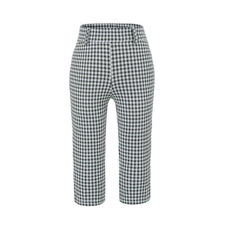 Damen Hochtaillierte Slim-Fit Hose mit Vichy-Karo und elastischem Bund Drune