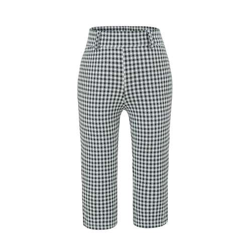 Damen Hochtaillierte Slim-Fit Hose mit Vichy-Karo und elastischem Bund Drune