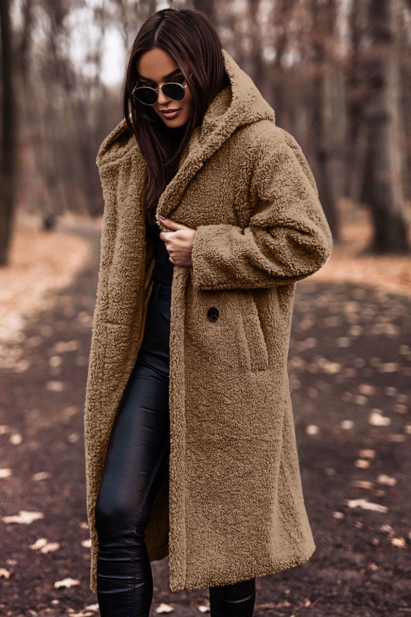 Damen kuschelige Teddyjacke im Oversized-Stil mit Kapuze Drune