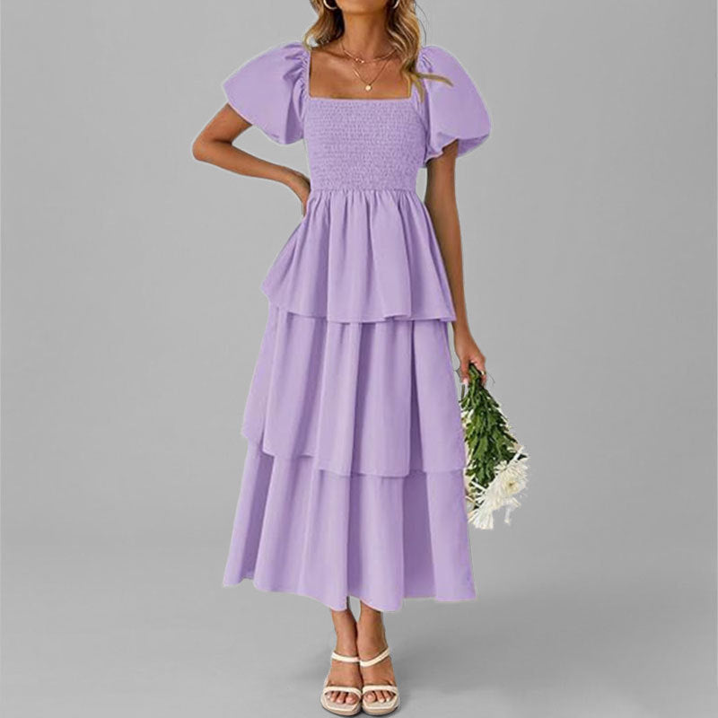 Damen Maxikleid mit bezauberndem Stufen-Look und Puffärmeln Drune