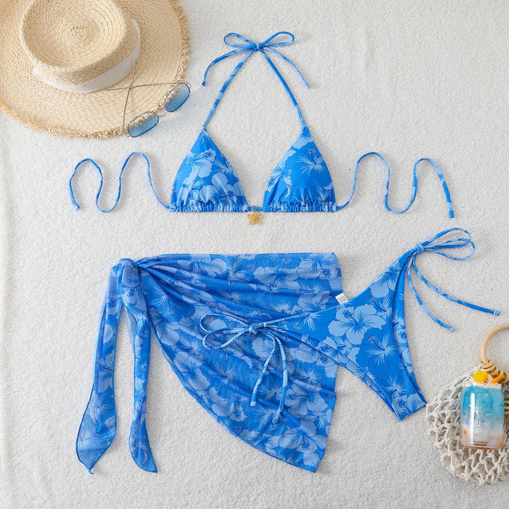 Damen Triangel-Bikini-Set mit Wickelrock und floralem Design Drune