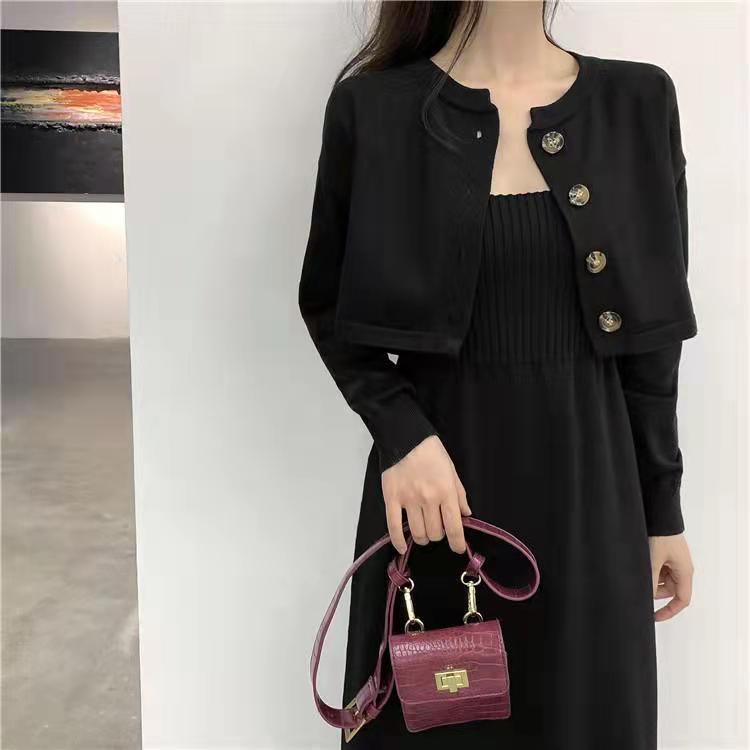 Damen Strickensemble mit taillierter Jacke und figurbetontem Kleid Drune
