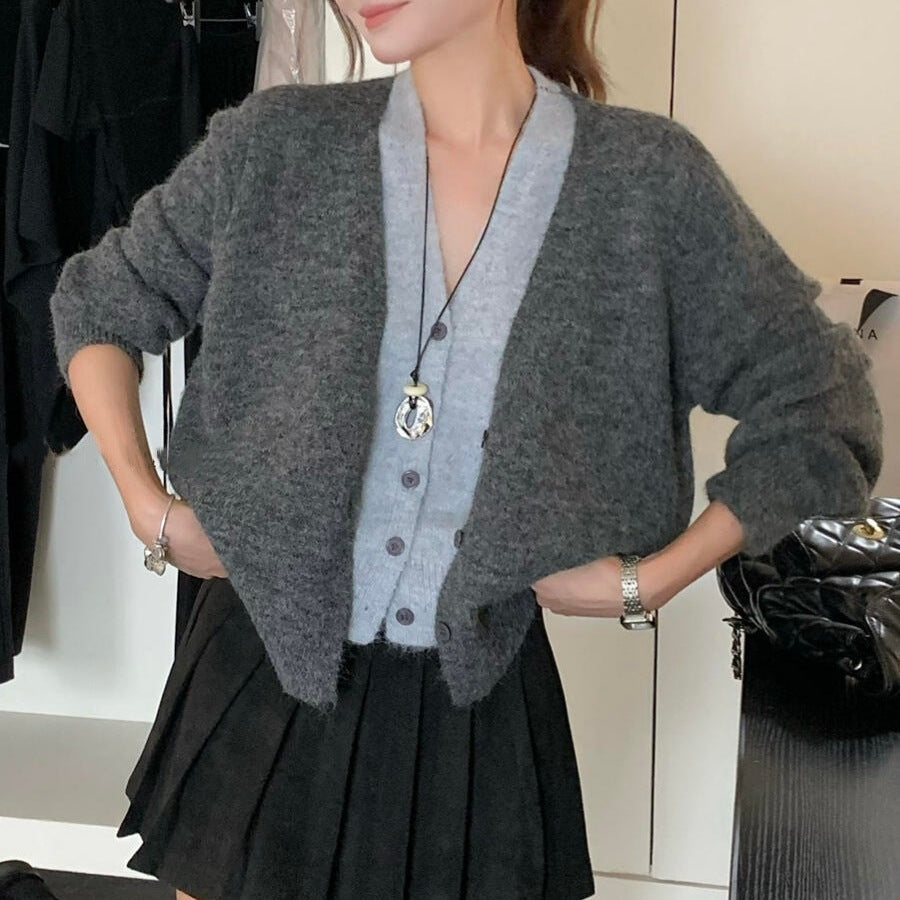 Damen kuschelige Strickjacke mit verspieltem V-Ausschnitt und weichem Material Drune