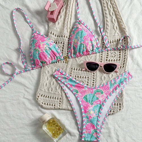 Damen Triangel-Bikini-Set mit trendy Muschel-Muster Drune