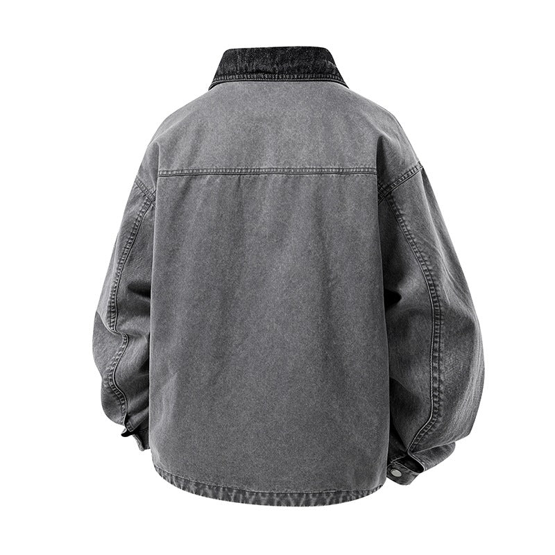Herren Oversized Denim‑Überhemdjacke mit Druckknopffront, Brusttaschen & Reißverschluss-Detail Drune