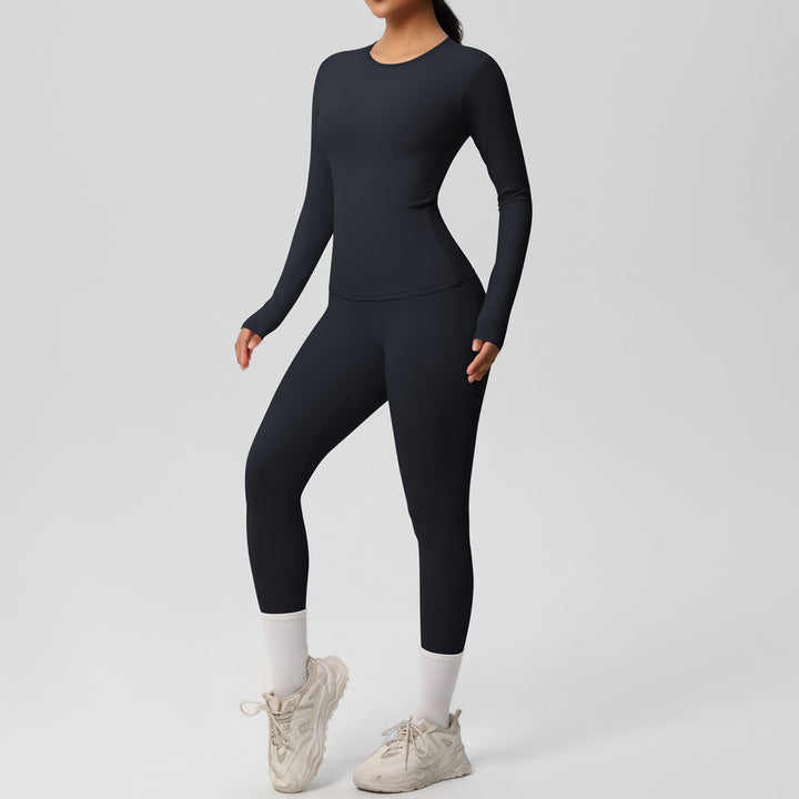 Damen Fitness-Oberteil und Hochbund-Leggings Set mit feuchtigkeitsableitender Technologie und ergonomischer Passform Drune