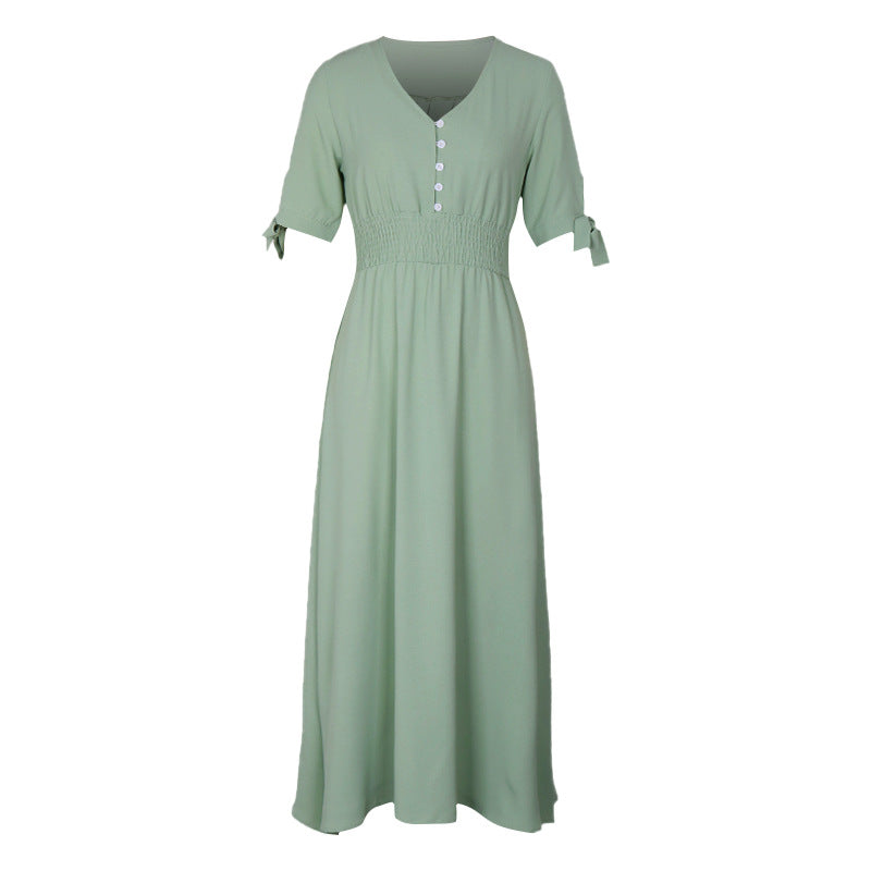 Damen Elegantes Maxikleid mit V-Ausschnitt und Rüschendetails Drune