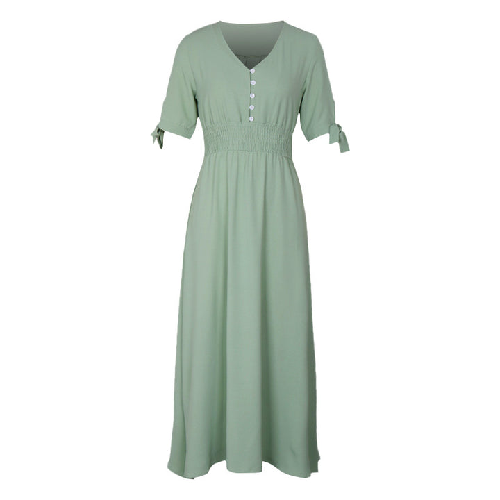 Damen Elegantes Maxikleid mit V-Ausschnitt und Rüschendetails Drune