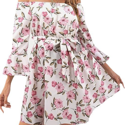Damen Off-Shoulder Kleid mit buntem Muster Drune