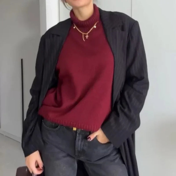 Damen Oversized Pullover mit hohem Kragen Drune