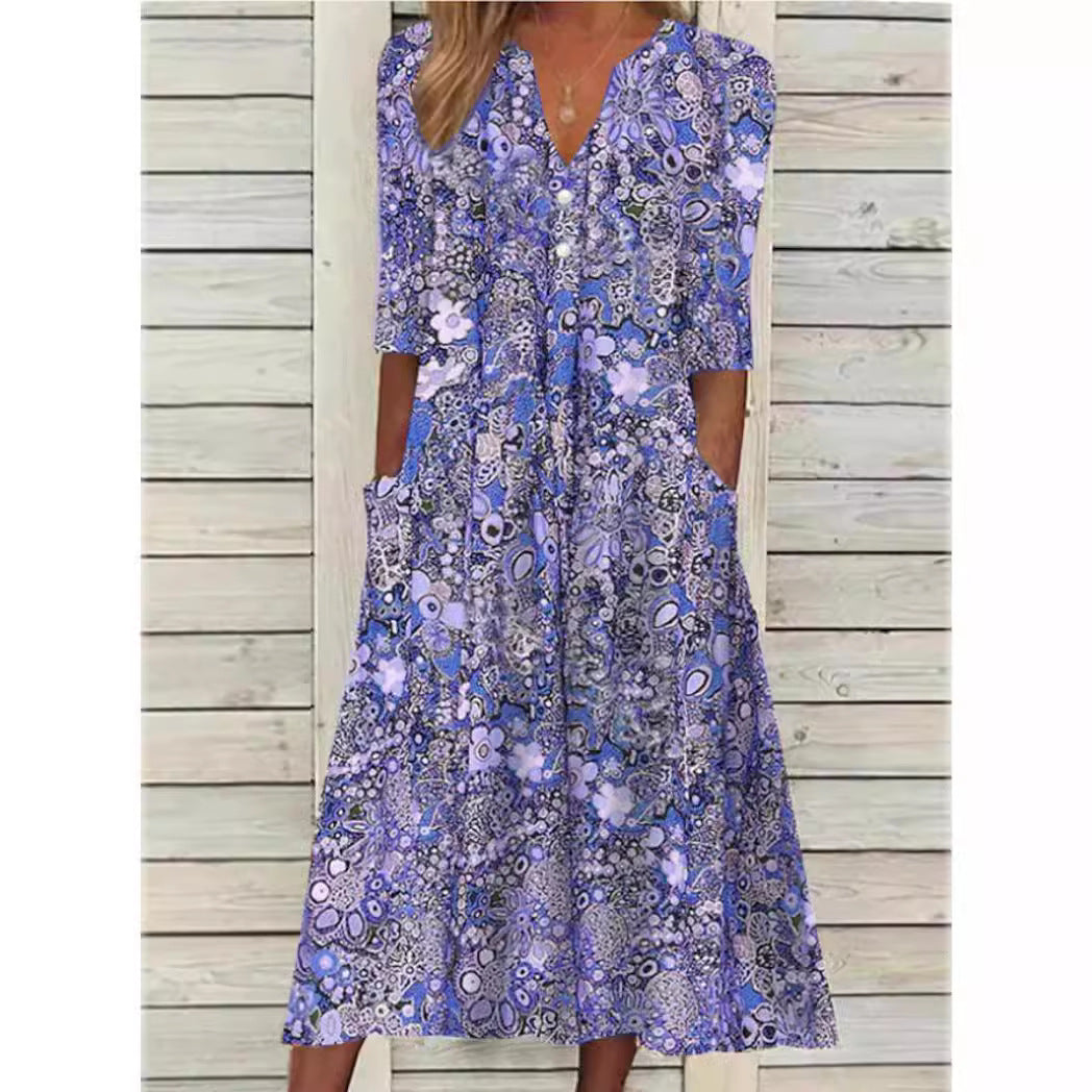 Drune | Blumen Midi Kleid mit Taschen