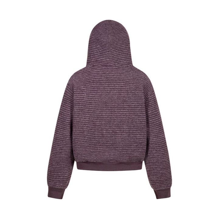 Damen Kurz geschnittene Kapuzen‑Zipjacke mit horizontalem Streifenrelief und elastischem Bund Drune