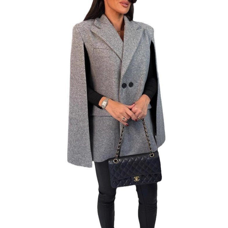 Damen modischer Cape-Blazer mit doppelter Knopfleiste Drune