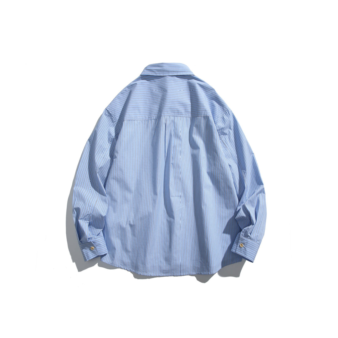 Unisex Oversize Streifen‑Hemdjacke mit Brusttasche und Boxy‑Schnitt Drune