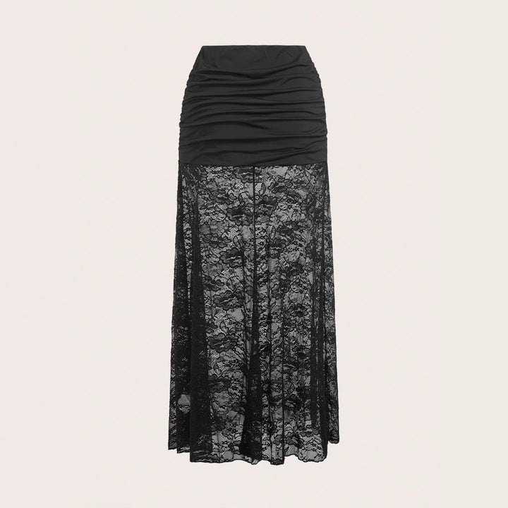 Damen nan Maxirock mit gerafftem Mini-Innenslip und floralem Spitzen-Überwurf Drune
