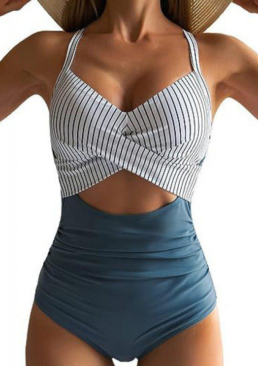 Drune | Damen Einteiler Badeanzüge Push Up Bauchkontrolle Badeanzüge V-Ausschnitt Cutout Anständige Bademode