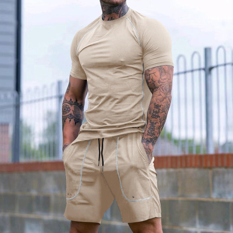 Herren nan eng anliegendes Freizeitset aus elastischem Jersey mit Kurzarmshirt und Kordelzugshorts Drune
